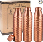 NORMAN JR, Copper Water Bottle 1L - Gift Box of 3, Hammered, an Ayurvedic vessel made of pure copper - helps you drink more water with many health benefits