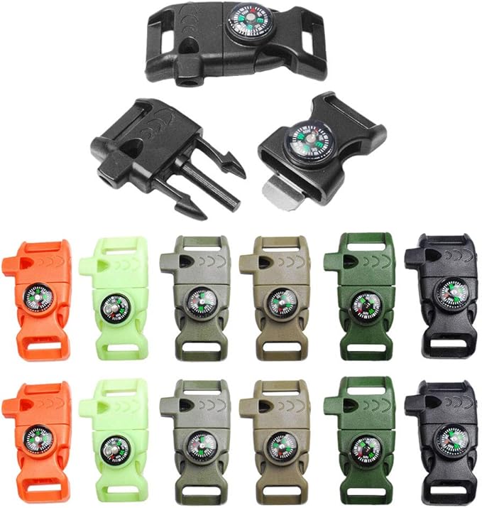 5/8 Inch Compass Flint Scraper Fire Starter Whistle Buckle Paracord Bracelet Outdoor Camping Emergency Survival Travel Kits