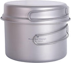 Boundless Voyage Outdoor Titanium Pot with Pan Set with Collapsible Folding Handle for Outdoor Camping Cooking Hiking Backpacking Portable Cookware