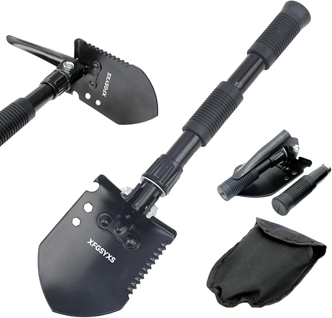 Mini Folding Camping Shovel, Lightweight Portable Small Tactical Survival Shovel, High Carbon Steel Military Shovel Entrenching Tool for Outdoor, Hiking, Digging, Backpacking, Car Emergency, Off Road