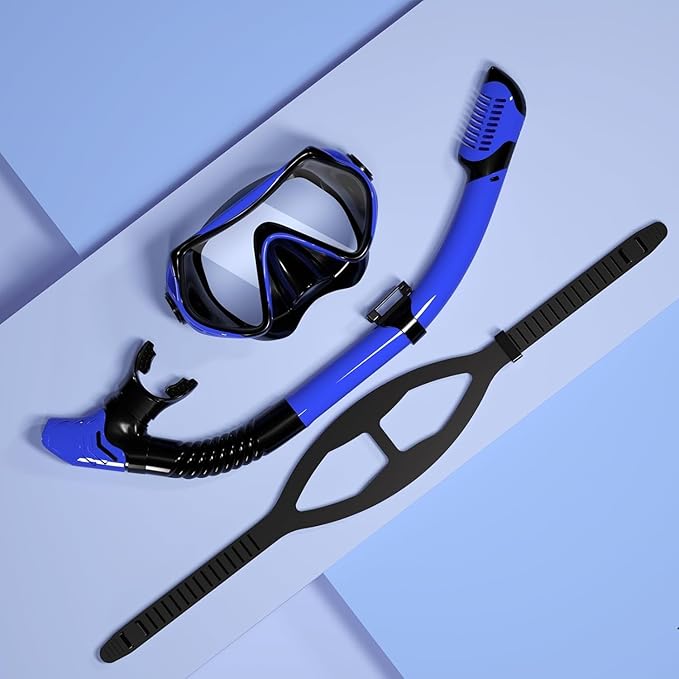Snorkeling Gear for Adults, JRing Snorkel Mask Set with 180 Degree Tempered Glass Anti Fog Goggles Scuba Dry Top Snorkel for Swimming, Scuba Diving Mask for Men Women