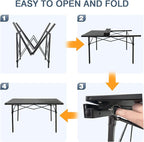 Large Folding Camping Table Aluminum for 5-7 People 55"X27.5" Roll Up Tall Outdoor Portable Table Lightweight with Carry Bag for Picnic BBQ Backyard Beach Black