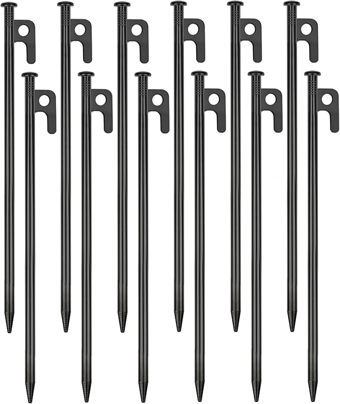 12 Pack Tent Stakes Heavy Duty Metal Tent Pegs for Camping Steel Tent Stakes 12 inch Unbreakable and Inflexible