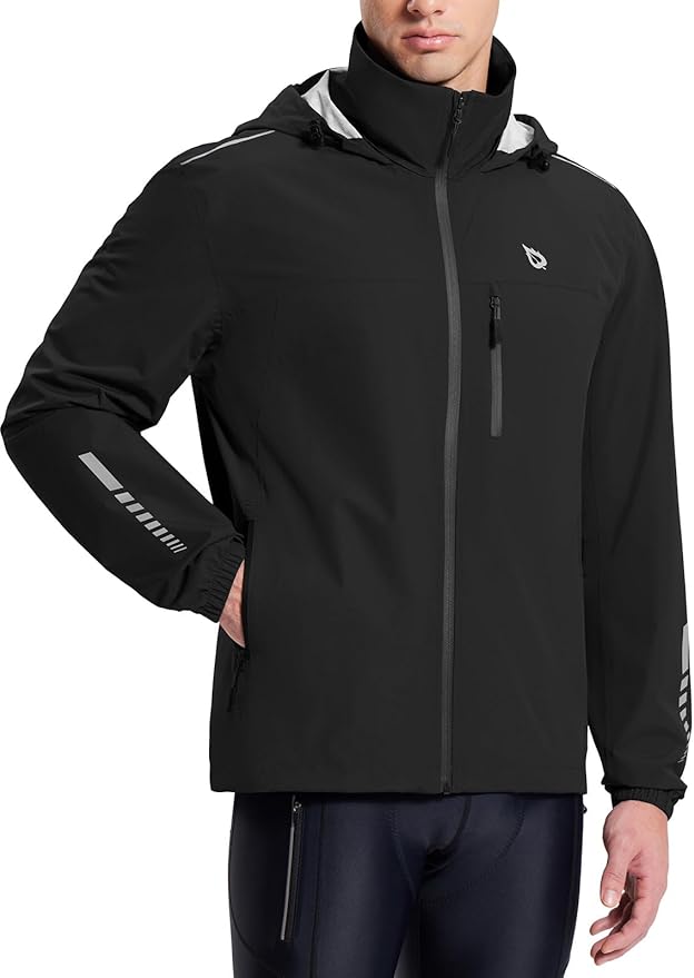 baleaf Men's Rain Jacket Waterproof Windbreaker Raincoat Running Cycling Hiking Gear Hood Lightweight Reflective Packable