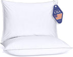 FluffCo Down Alternative Pillows Standard/Queen Size Set of 2 - Queen Bed Pillows for Sleeping - Made in USA - Cooling Surface and Machine Washable for Side, Back, and Stomach Sleepers