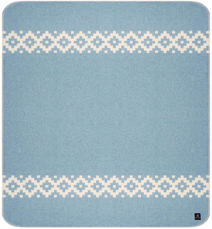 Thick Alpaca Wool Blanket Heavyweight Camping Outdoors Indoors Soft Peru Queen Size Stripes Design (Soft Blue - Ivory, Queen Size)