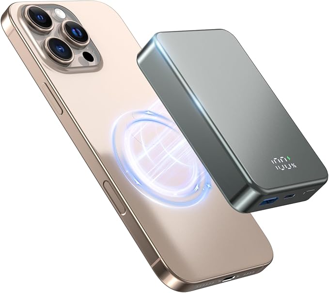 Magnetic Power Bank 26800mAh for Magsafe Portable Charger, Aluminum Alloy Large Capacity 20W USB-C in&Out Wireless Fast Charging Battery Pack for iPhone 17/16 Pro Max/15/14/13/12 Series, Silvery Gray