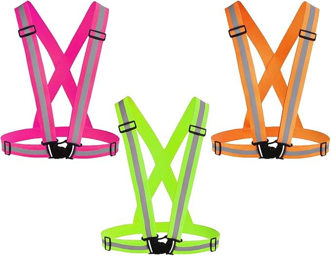 Reflective Vest Running Gear 3Pack, Adjustable Safety Vests High Visible Reflective Belt Straps
