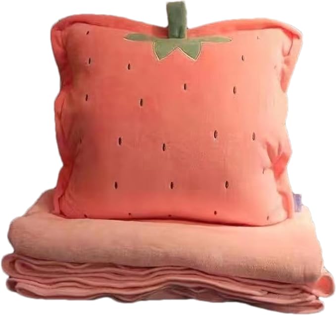 Fruit Throw Blanket and Pillow Set, Travel Blanket Compact Convenient Bed Throw Pillows with Airplane and Car Suitable for Office Nap Time (F, 67in x 59in)