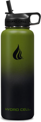 HYDRO CELL Stainless Steel Insulated Water Bottle with Straw - For Cold & Hot Drinks - Metal Vacuum Flask with Screw Cap and Modern Leakproof Sport Thermos for Adults (Army/Black 40oz)