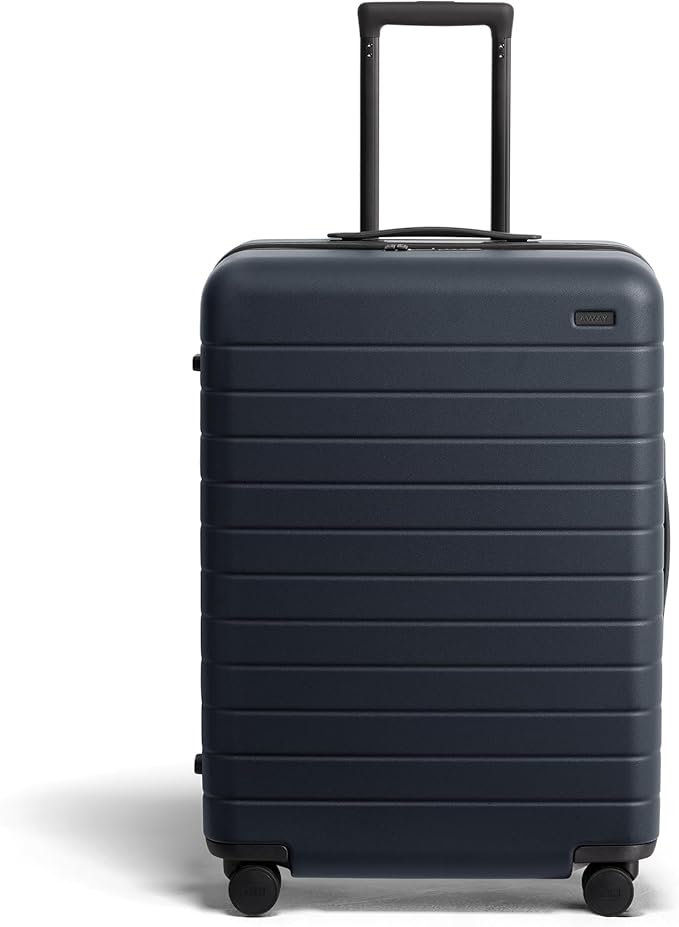 Away Medium Checked Luggage, Lightweight Hard Shell Suitcase with Spinner Wheels, Durable Rolling Luggage, TSA Lock, 26 Inch, Navy Blue