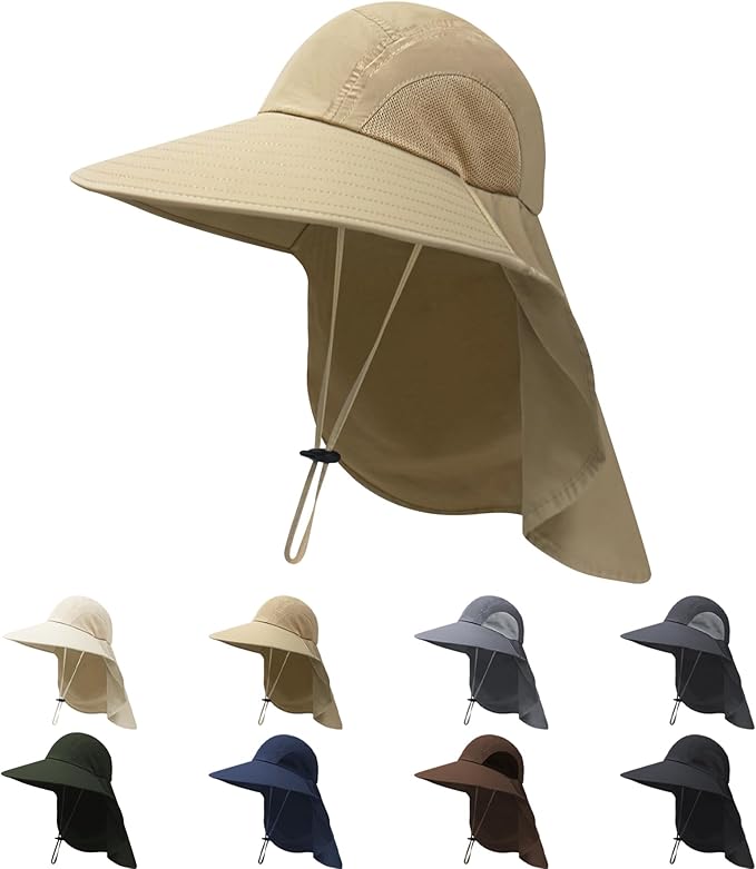NPQQUAN Mens Sun Hats for Men Women with Neck Flap Wide Brim UV Protection Hiking Fishing Hat