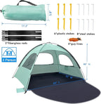 WhiteFang Beach Tent Anti-UV Portable Sun Shade Shelter for 3/4/6/8 Person, Extendable Floor with 3 Ventilating Mesh Windows Plus Carrying Bag, Stakes and Guy Lines