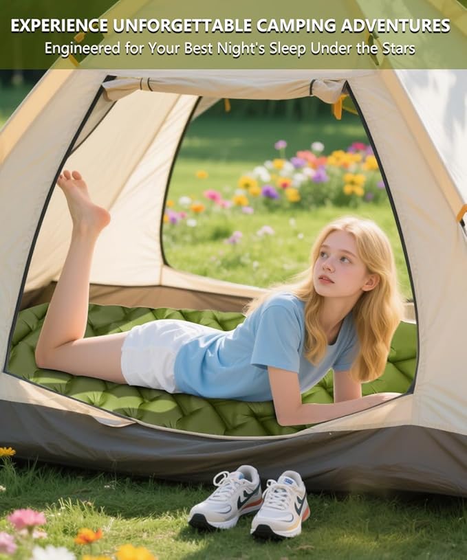 YOUXIU Camping Sleeping Pad, Extra Thickness 3'' Ultralight Inflatable Sleeping Mat with Built-in Foot Pump, Durable Compact Waterproof Camping Air Mattress for Tent,Backpacking,Hiking,Tent (Green)