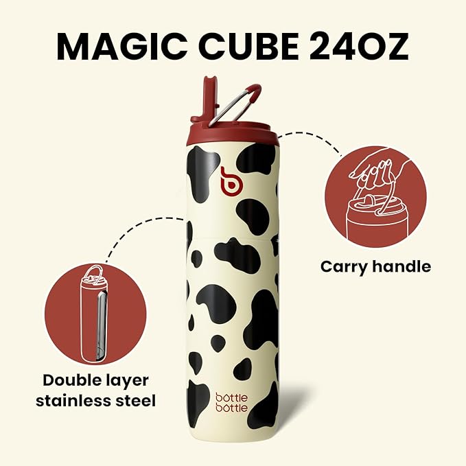 BOTTLE BOTTLE Insulated Water Bottle 24oz with Straw Lid and Handle for Sports Travel Gym Stainless Steel Water Bottles Double-Wall Vacuum Metal Leak Proof BPA-Free