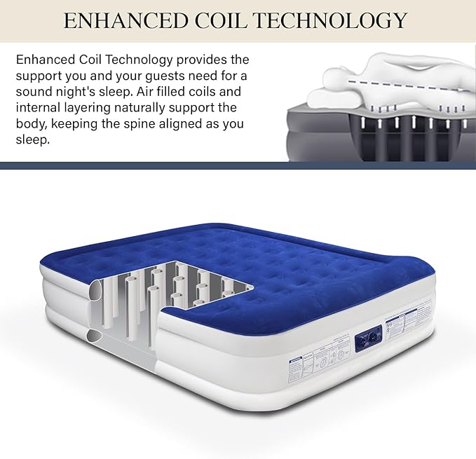 King Koil Premium California King Size Air Mattress with Built-in Pillow & Patented High-Speed Built in Pump, 20" King Size Premium Double High Airbed for Home, Camping & Guests, 1-Year Warranty