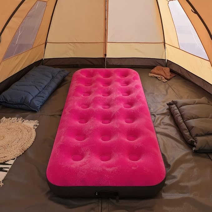 Foldable Inflatable air Mattress, Suitable for Indoor and Outdoor air Mattress, Thickened Waterproof, can be Used for Camping Tents (excluding Inflation Tools (Pink, Single)