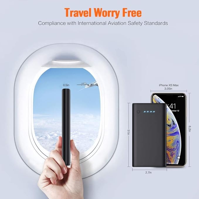 [2 Pack] Portable Charger Power Bank 10000mAh,Ultra Slim Portable Phone Charger with Dual USB Outputs,Backup External Battery Pack Compatible with iPhone 15/14/13/12,Samsung etc-Black+Black