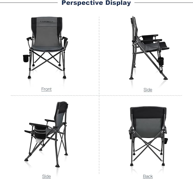 Portable Outdoor Folding Camping Chair Heavy Duty Camp Chair with Storage Bag for Outside Activities, Black Grey