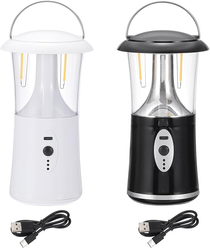 PATIKIL LED Camping Lantern, 2 Pack Vintage Rechargeable Lantern 3 Light Modes Portable Hanging Outdoor Tent Light for Camping, Hiking, Fishing, Black White