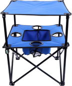 Portable Folding Camping Table with Cup Holders – Lightweight & Compact 2-Tier Outdoor Table with Storage, Ideal for Card Games, Snacks, Picnic, Tailgating & Camping (Blue + Black)