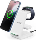 Intoval 3 in 1 Wireless Charging Station for iPhone and Apple Watch,Fast Wireless Charger Stand,Compact Desk Charging Dock for iPhone17 16 15 14 13/Pro/Max, iWatch11 10 9 Ultra/SE 3/4,AirPods
