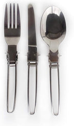3-Piece Compact Camping Silverware & Utensil Set – Portable Cookware Kit for Hiking, Backpacking, Travel, BBQ & Grilling – Folding Reusable Stainless Steel Knife, Fork & Spoon in Tidy Black Bag
