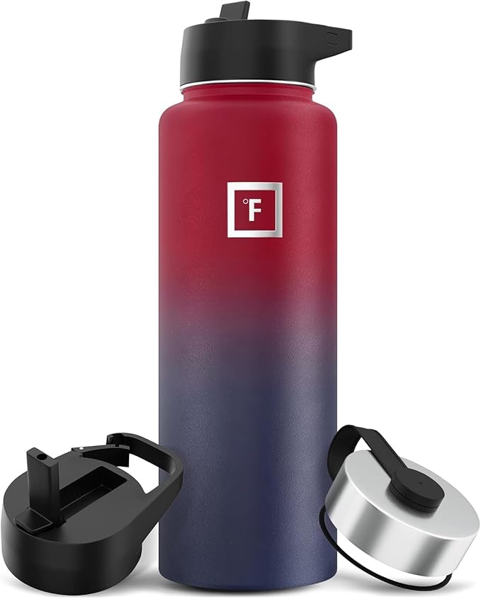 IRON °FLASK Camping & Hiking Hydration Flask with 3 Lids - Stainless Steel, Double Walled & Vacuum Insulated Water Bottle - Leak Proof & BPA Free (Dark Rainbow, Straw - 40 oz)
