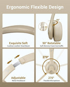 Wireless Headset with AI Noise Cancelling Microphone Bluetooth Headset - Bluetooth V5.2 Headphones with USB Dongle & Mic Mute for Computer/Laptop/PC/iPhone/Android/Cell Phones/Zoom-Apricot