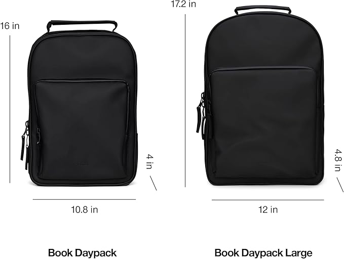 RAINS Book Daypack - Green Laptop Backpack for Men and Women, Waterproof Black Minimalist Commuter Bag with 15” Laptop Room, Front Zip Pocket - 2 Year Warranty