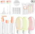 Travel Bottles Set for Toiletries 13Pcs Travel Size Silicone Containers with Labels 60ml Leak Proof Travel Containers for Toiletries Refillable Squeezable Shampoo Conditioner Bottles (Pink)