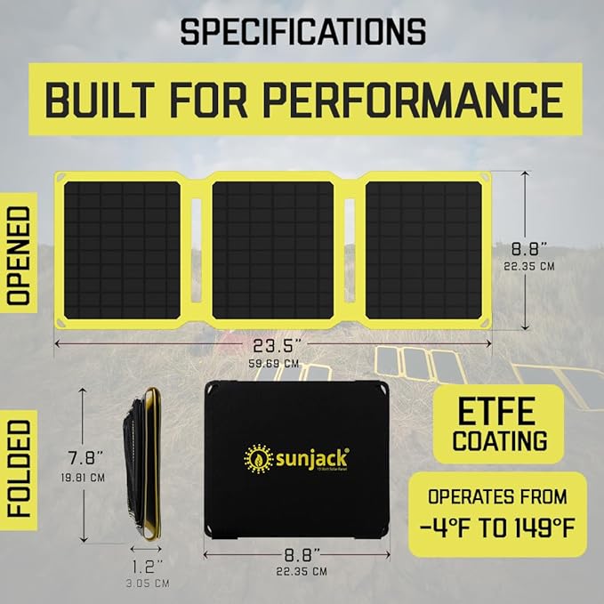 SunJack 15W Foldable Solar Phone Charger, IP67 Waterproof ETFE Monocrystalline Solar Panel with 10,000mAh Power Bank, Portable USB-C & USB-A Solar Charger for Camping, Hiking, Backpacking, Emergency