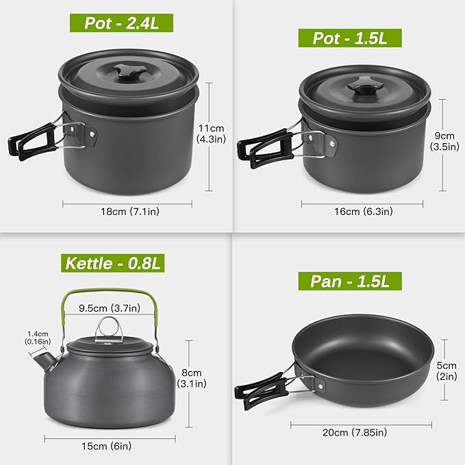 Lixada 33PCS Camping Cookware Kit Cookware Mess Kit Outdoor Cooking Utensils Kit with Tableware Collapsible Bowl Pan for Family Hiking Travel Picnic Fork