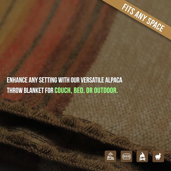 Alpaca Wool Blanket - Throw Size Bed Blanket - Best Gift & Warm Throw, Lightweight, Couch or Camp- Outdoor - 64 x 45 inches (Brown 2)