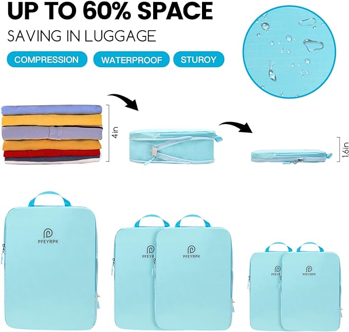 Lightweight Compression Packing Cubes for Suitcases, Compressible Expandable Travel Packing Organizer with Clear Toiletries and Backpack Bag, Travel Essentials for Carry on Luggage 7 Set