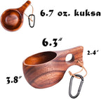 Kuksa Camping Mug Wooden Bushcraft Handcarved Cup, Nordic Style Coffee & Hiking Kuksa, Walnut Wood, Single Hole, 6.7 oz., 6.3" x 3.8" x 2.4"