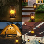 Solar Lantern Outdoor Waterproof,LED Vintage Flickering Flame Solar Lights,Camping Lamps,Solar Powered Hanging Rustic Heavy Duty Lantern Landscape Decor for Patio Garden Yard Deck Pathway,2Pack