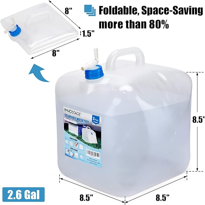 INNO STAGE 2 Pack Collapsible Water Container 2.6 Gallon with Spigot, Camping Water Storage Carrier Jug for Outdoors