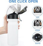 BJPKPK Water Bottle With Straw 18oz Insulated Water Bottles Reusable Stainless Steel Metal Thermo With Leak Proof Lockable Lid And Carry Handle,White