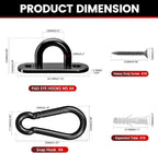 sprookber 304 Stainless Steel Pad Eye Snap Hooks, M5 Heavy Duty Ceiling Hooks, 500 lb Capacity Hammock Swing Hanging kit, Plant Hangers, Marine Hardware Staple Hook Loop with Screws, Set of 8(Black)