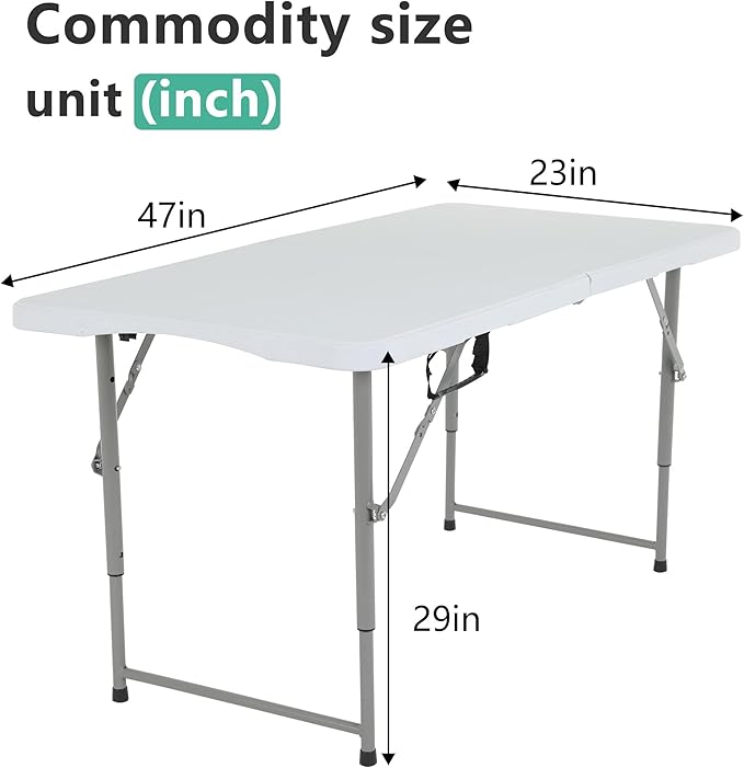 FDW Folding Half Portable Foldable Table for Parties Backyard Events (White, 6 FT 70 * 29) (White, 4 FT)