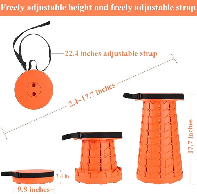 Fishboy Upgraded Collapsible Stool, 400lbs Max Weight, Lightweight But Sturdy, Portable Retractable Folding Telescoping Foldable Camping Stool for Adults Outdoor Fishing Hiking Gardening Travel BBQ