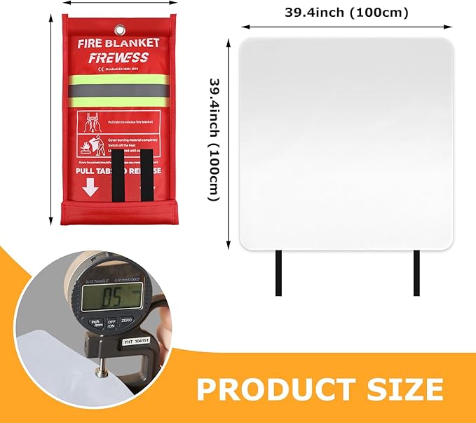 Emergency Fire Blanket, 2 Pack Fiberglass Flame Retardant Fire Blankets Emergency for Home, Kitchen, Car, Office, Grill, 39.4X 39.4inch Fire Extinguisher Blanket