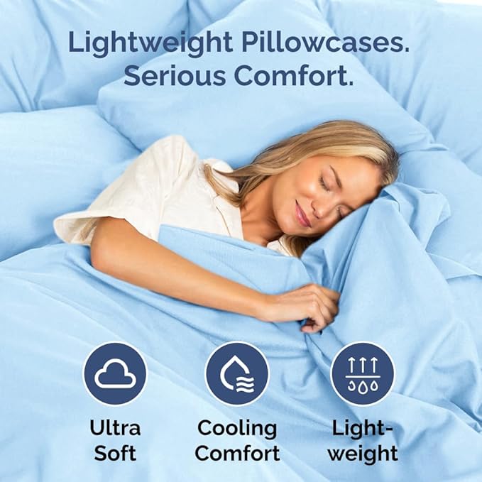 Pillowcases - Ultra Soft Hotel Quality Pillowcase Covers - Comfy, Cozy & Wrinkle Free - Shrinkage and Fade Resistant - Machine Washable Pillow Protectors - (Queen, Light Blue, 4 Piece Set)