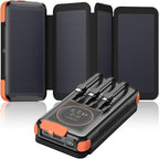 Solar-Charger-Power-Bank-49800mAh, 20W Fast Charging Portable Charger with Built-in 3 Cables & 4 Solar Panels, USB C Solar Battery Bank with LED Flashlights for Smartphones, Tablets