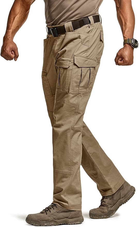 CQR Men's Flex Ripstop Tactical Pants, Water Resistant Stretch Cargo Pants, Lightweight EDC Hiking Work Pants