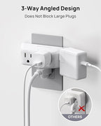 TROND Wall Outlet Extender 3 Pack - Surge Protector Outlet with 4 Grounded Sockets, 3 Way Angled Plug Adapter, 900J, Multiple Wall Splitter for Home Office Dorm Room Essentials, White