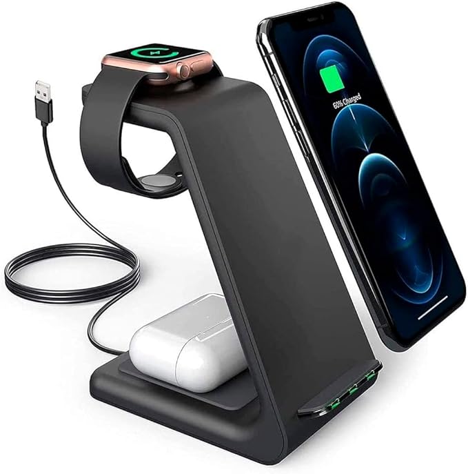 3-in-1 Magnetic Wireless Charger – Fast Charging Dock for iPhone, Apple Watch & AirPods – Foldable Stand with USB-C Cable (Black)