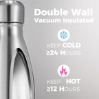 Volhoply 25oz Insulated Water Bottle 1/2/4 Pack, Double Wall Stainless Steel Vacuum Bottles, Keeps Cold & Hot, BPA Free Leak Proof Bottles (Silver,1 Pack)