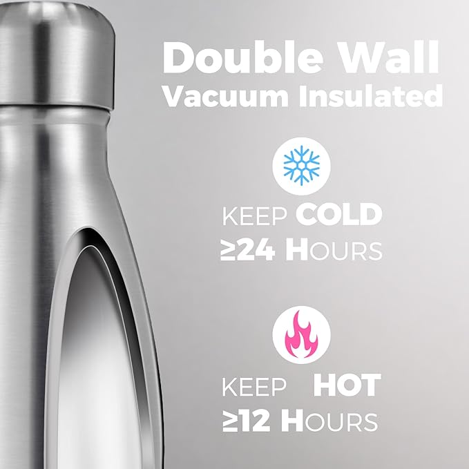 Volhoply 25oz Insulated Water Bottle 1/2/4 Pack, Double Wall Stainless Steel Vacuum Bottles, Keeps Cold & Hot, BPA Free Leak Proof Bottles (Silver,1 Pack)